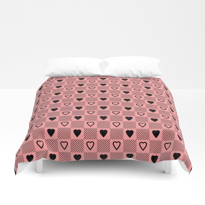 black hearts stripes pink bed sheets duvet