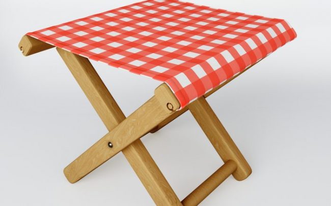 red and white gingham folding stool