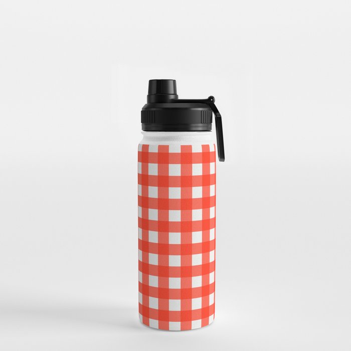 red and white gingham water bottle