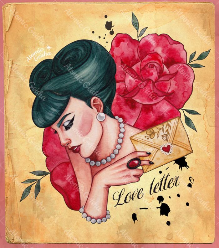 Artwork illustration love letter atomic geisha