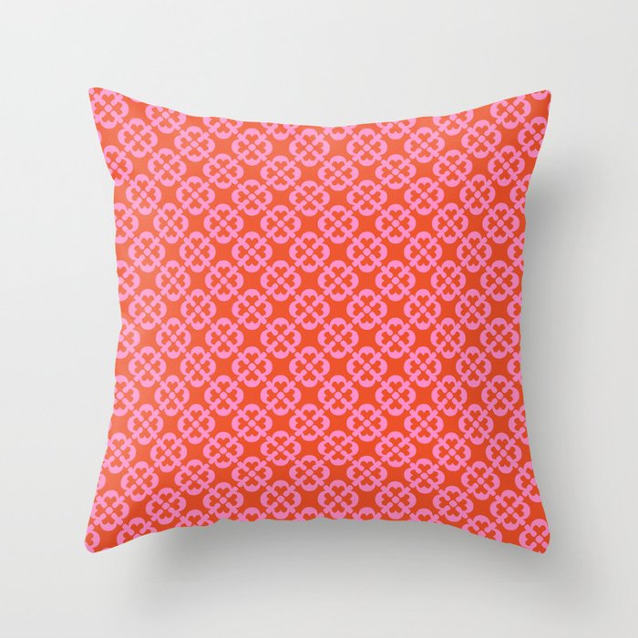 retro flower print pink orange pillow
